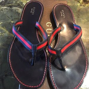 Authentic Blue and Red Gucci Flip Flops